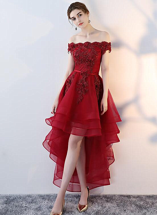 Cute Off Shoulder High Low Homecoming Dress