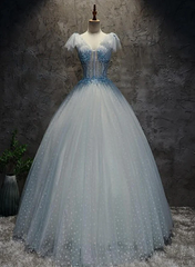 Light Blue Tulle Long Party Dress Formal Dress