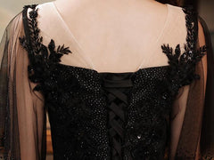 Black Tulle Gradient Short Sleeves Party Dress with Lace