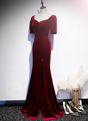 Wine Red Velvet Mermaid Long Evening Party Dresses