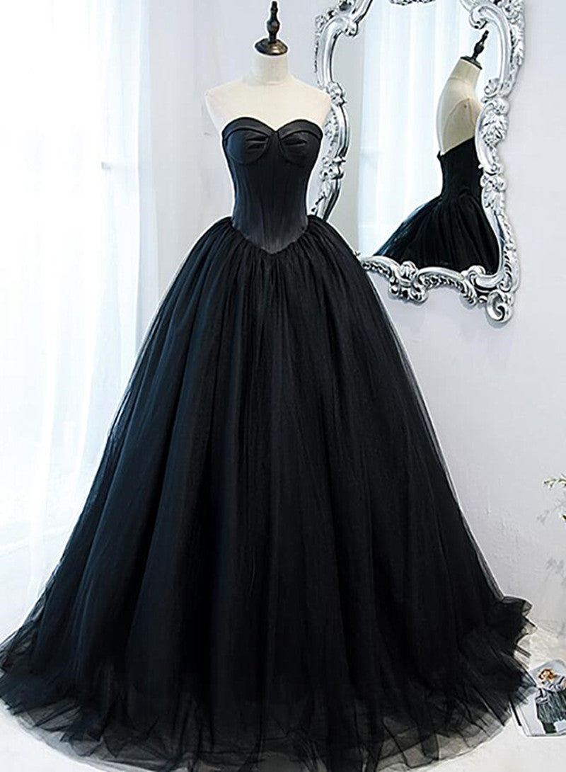 Black Ball Gown Sweetheart Satin and Tulle Formal Gown