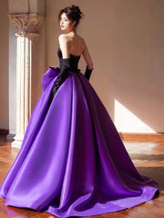 Chic Black and Purple Ball Gown Formal Dress with Bow