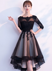 Champagne and black High Low Short Sleeves Party Dress