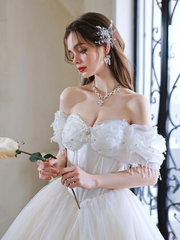 White Off Shoulder Sweetheart Beaded Long Party Dress