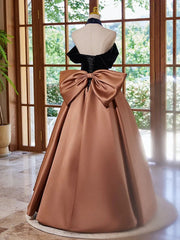 A-line Satin And Black Velvet Prom Dress