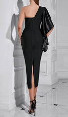 Brykita Chic Black One Shoulder Midi Dress