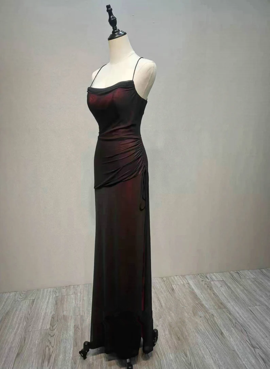 Black and Red Straps Long Simple Party Dress