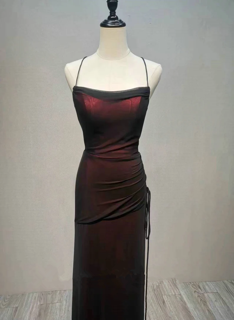 Black and Red Straps Long Simple Party Dress