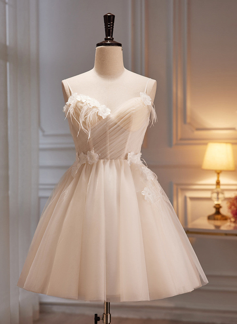 Ivory Tulle Short Homecoming Dress with Flowers