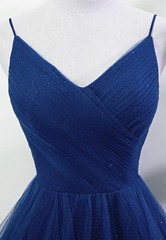 Blue A-line Straps Tulle Layers Long Party Dress