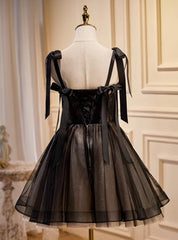 Lovely Black and Champagne Short Tulle Party Dress