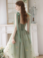 Light Green High Low Floral Tulle Formal Dress