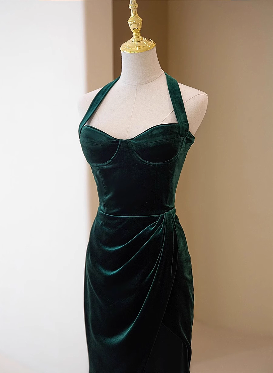 Dark Green Velvet Long Evening Dress Party Dress