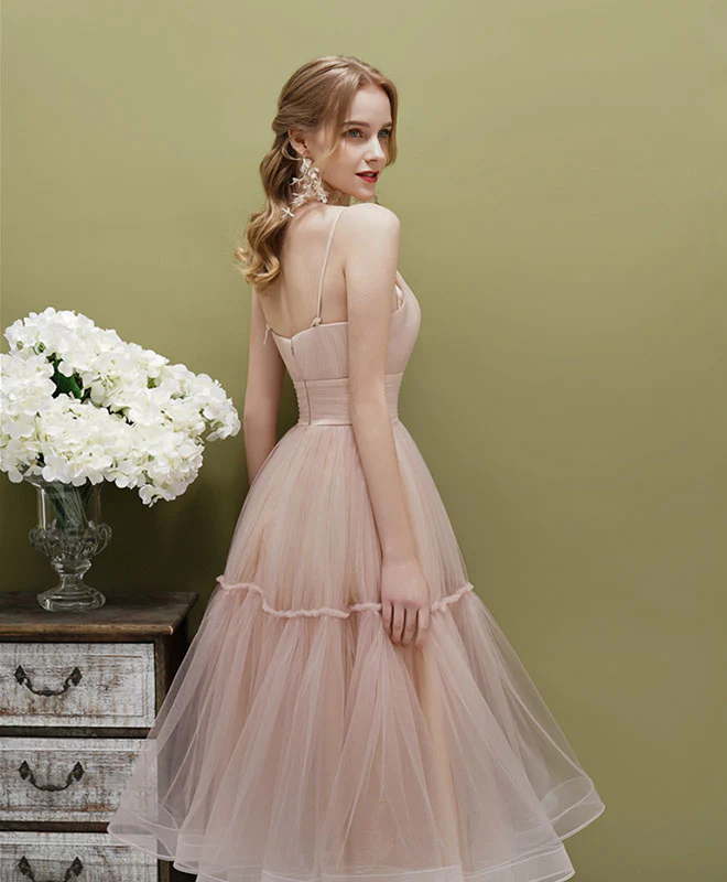 Lindo vestido de fiesta con tirantes de tul y largo hasta la rodilla 