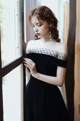 Off Shoulder Black Velvet Party Dress