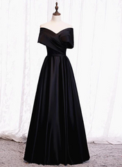 Black Satin Sweetheart Off Shoulder Party Dress