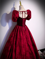 Vestido de fiesta largo de manga corta con escote en forma de corazón en color rojo vino 