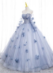 Lovely Light Blue Tulle Long Sleeves Sweet 16 Dress