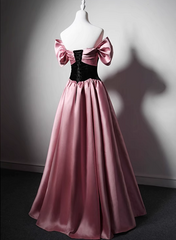 Vestido de fiesta largo de satén con escote en A y hombros descubiertos 