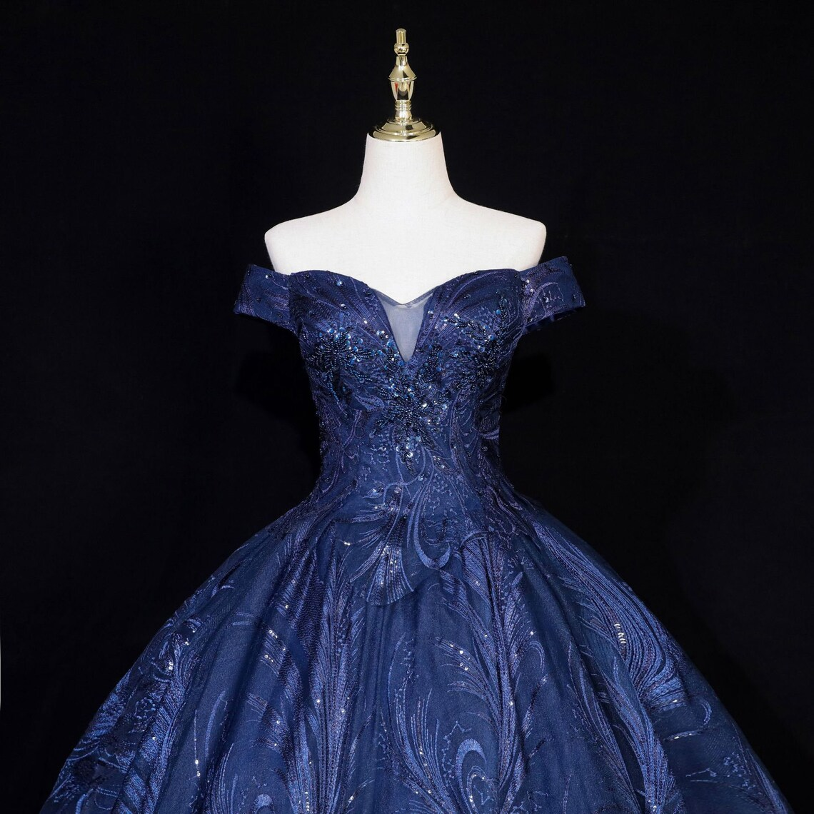 Vestido largo formal de fiesta azul marino 