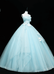 Precioso vestido largo de tul azul para dulces 16 