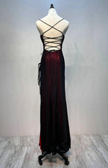 Vestido formal largo sencillo con tirantes negros y rojos 