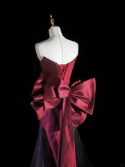 Vestido de fiesta de sirena con escote en forma de corazón, negro y rojo, con cuentas 