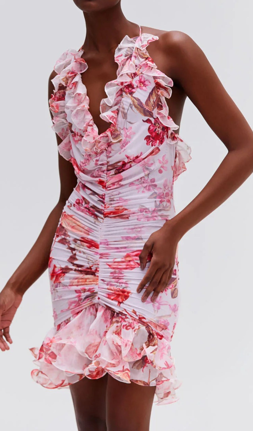 Enchanting Floral Haze Ruffled Tulle Mini Dress