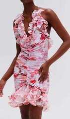 Enchanting Floral Haze Ruffled Tulle Mini Dress