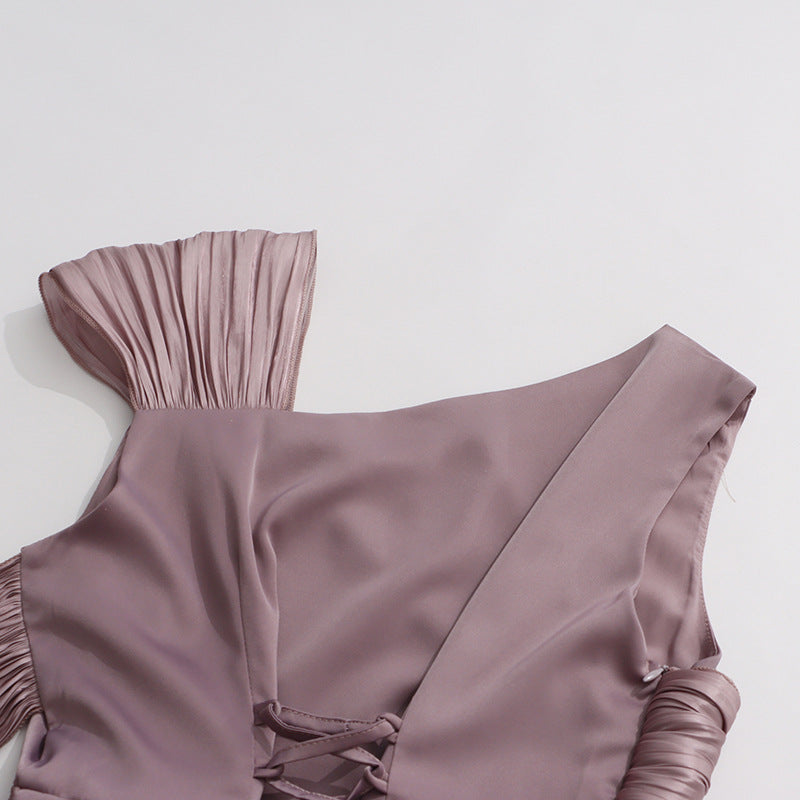 Ihsan Luxurious Mauve Ruched & Draped Maxi Dress