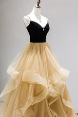 Champagne Tulle A-line Sweetheart Beaded Straps Prom Dress