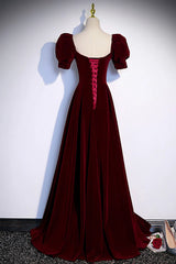 Wine Red A-line Short Sleeves Long Simple Party Dress