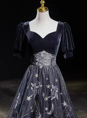 Hermoso vestido de fiesta negro sencillo de corte A hasta el suelo 