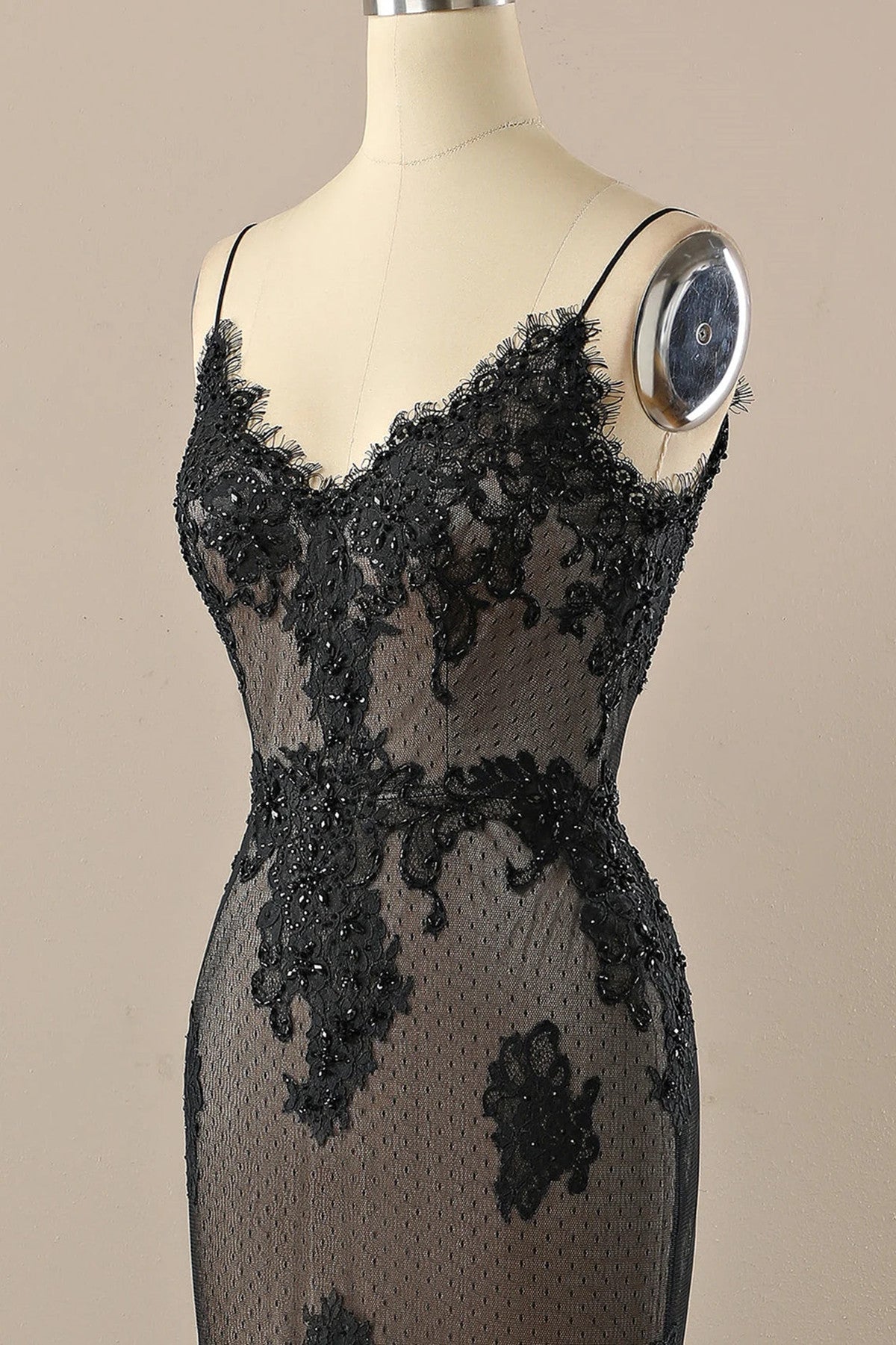 Black Mermaid V-neckline Straps Lace Party Dress