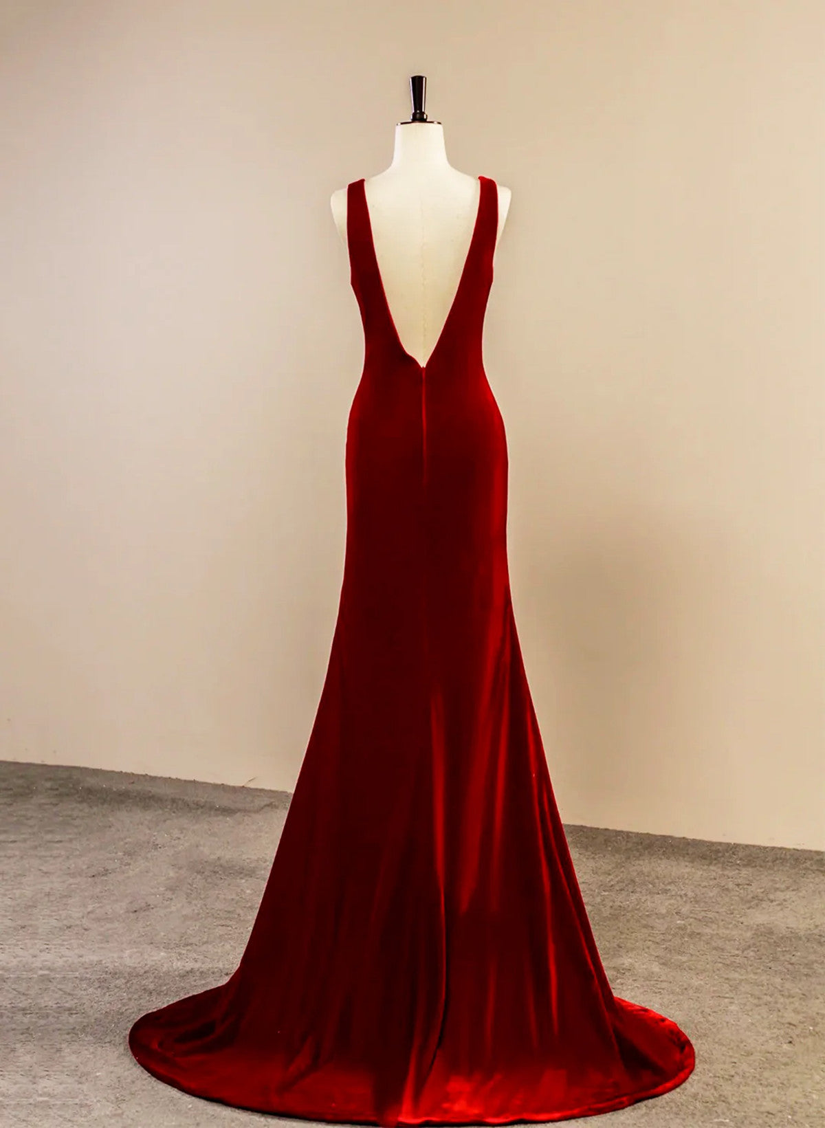 Wine Red Velvet V-neckline Long Party Dress