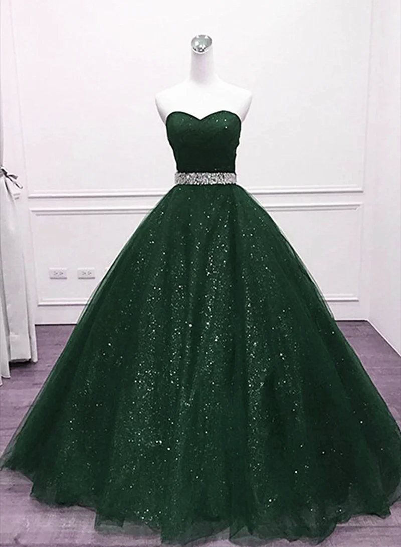 Vestido de fiesta de tul verde brillante con cuentas y escote en forma de corazón 