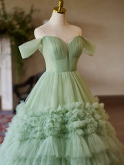 Vestido formal largo con escote en forma de corazón de tul verde 