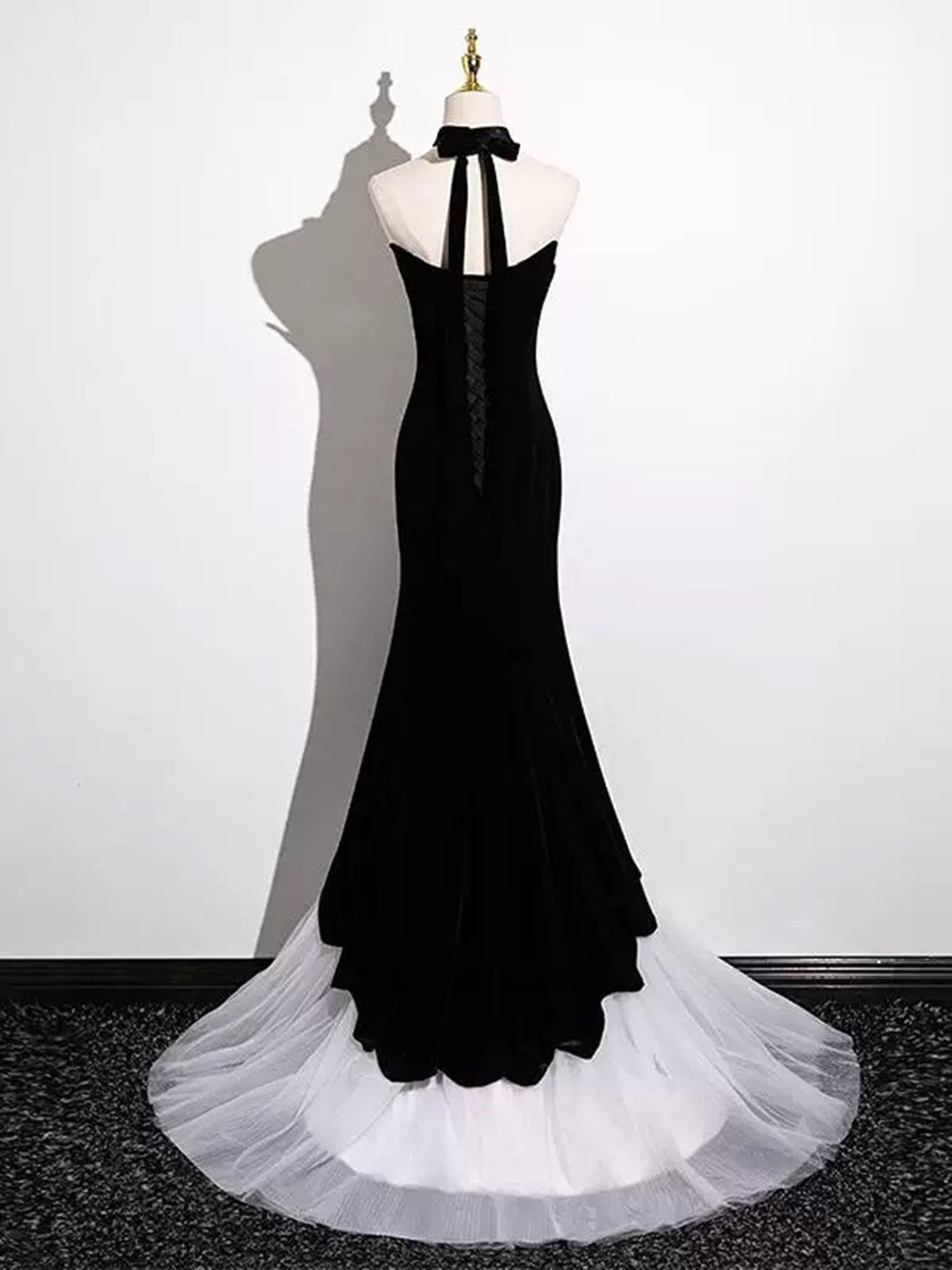 Black and White Mermaid Strapless Long Prom Dress