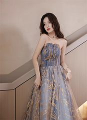 A-line Blue Gradient Tulle Long Party Dress