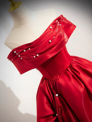Vestido formal largo con cordones y hombros descubiertos de satén rojo 