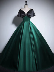 Black and Green Satin Off Shoulder Long Party Dress