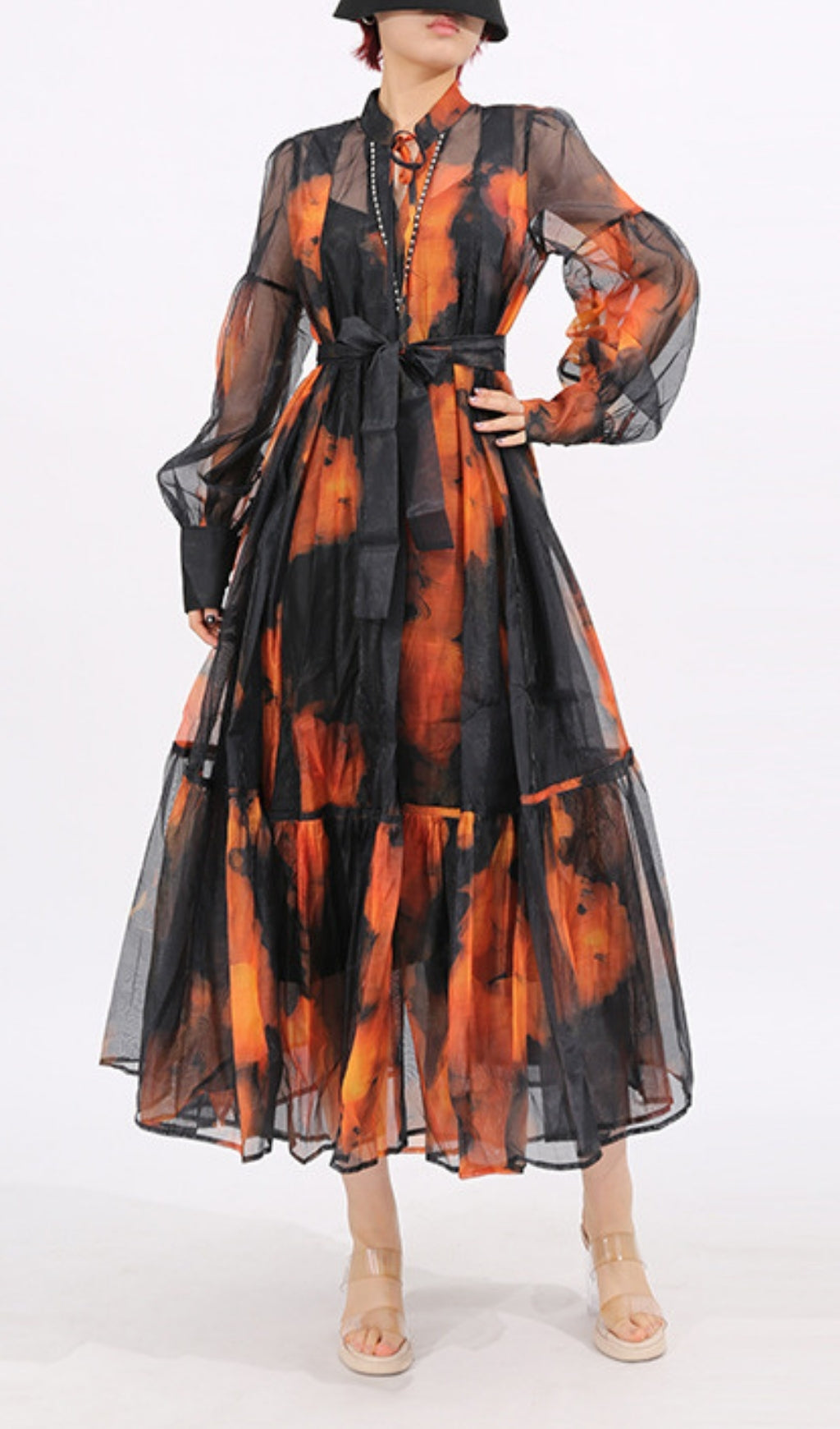 Fumiko Abstract Print Sheer Midi Dress