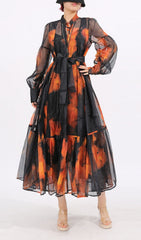 Fumiko Abstract Print Sheer Midi Dress