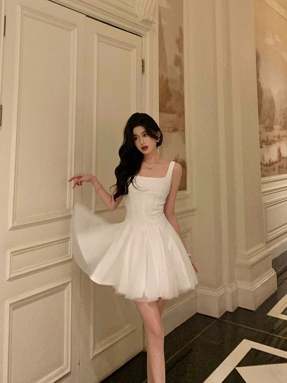 Ivory Straps Chiffon Short Simple Graduation Dress