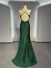 Green Spandex Mermaid Cross Back with Lace Party Dress