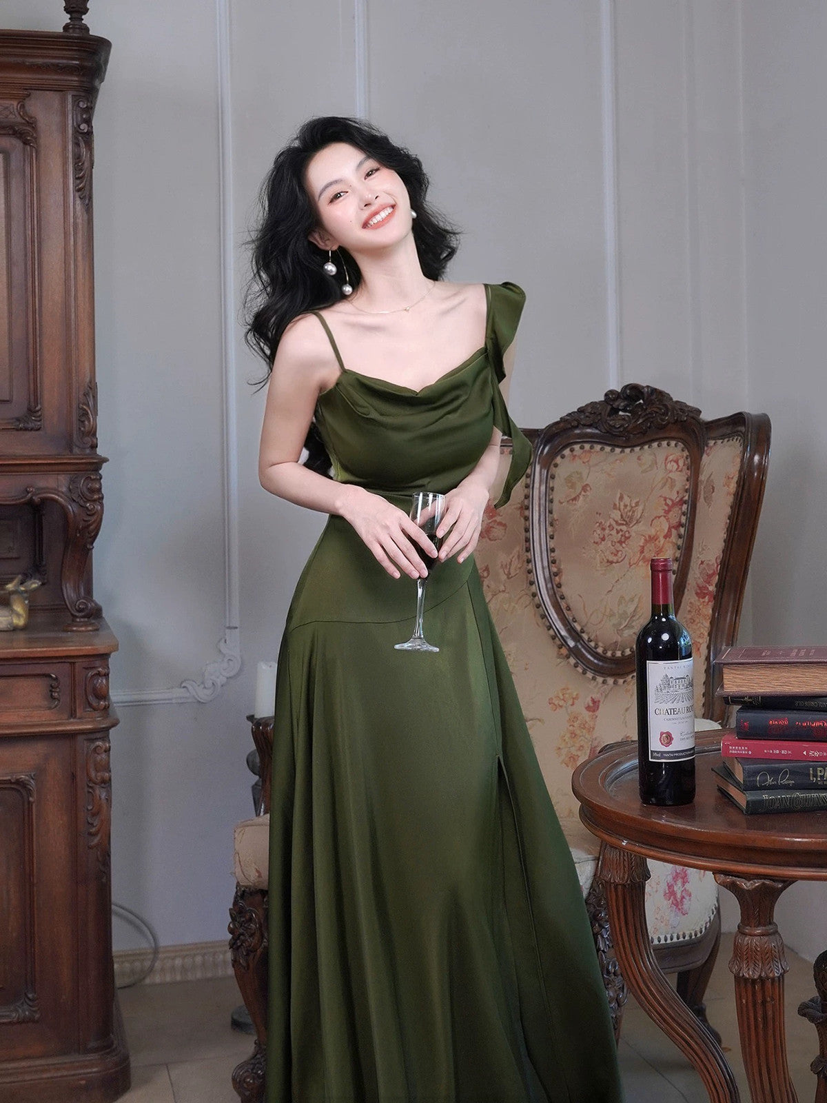 A-line Green Soft Satin Simple Style Prom Dress