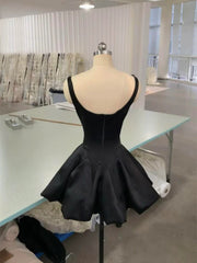 Black Satin Beaded Low Back Knee Length Party Dress