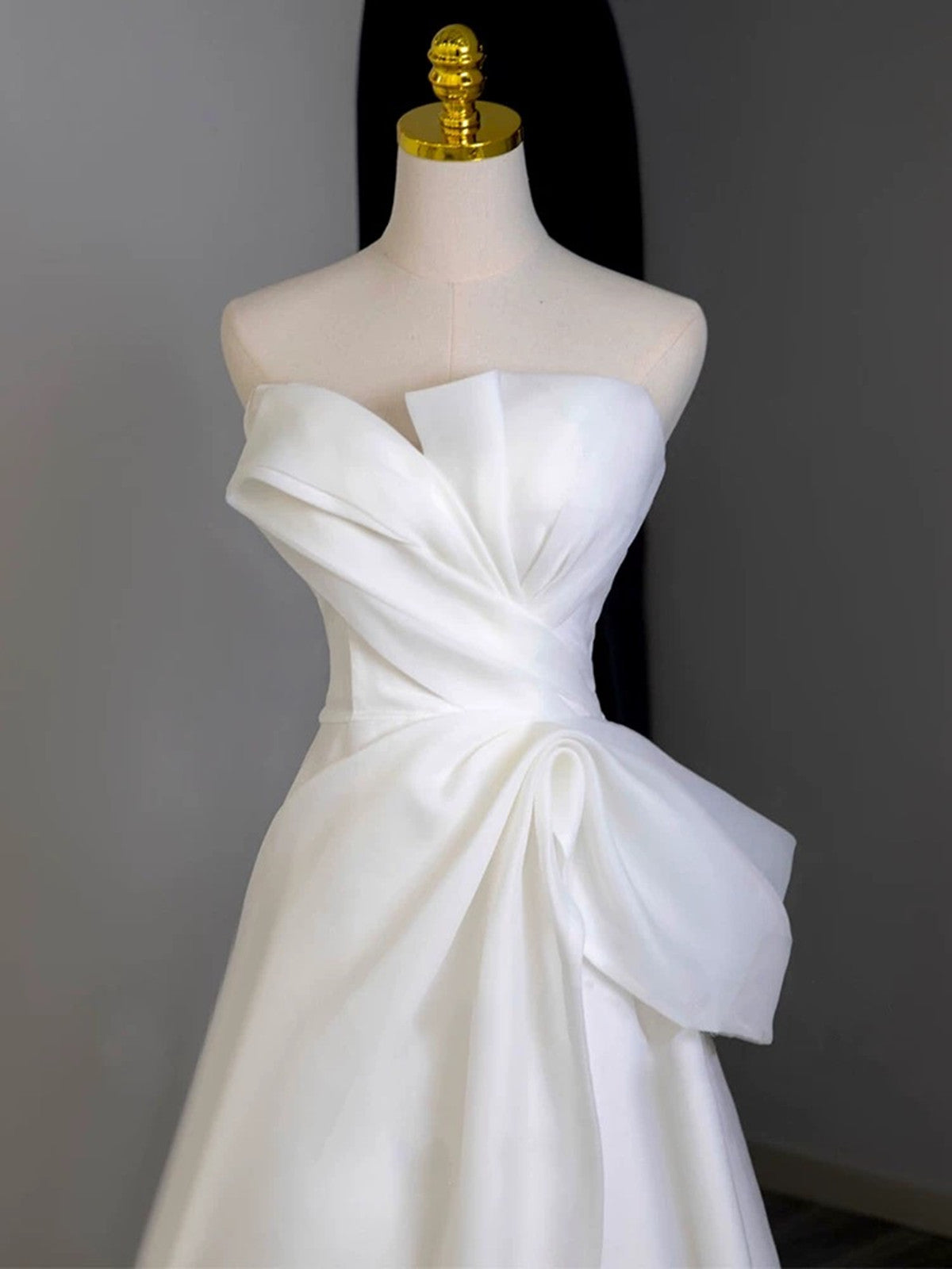 A-Line White Floor Length Organza Satin Formal Dress