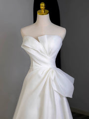 A-Line White Floor Length Organza Satin Formal Dress