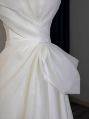 A-Line White Floor Length Organza Satin Formal Dress